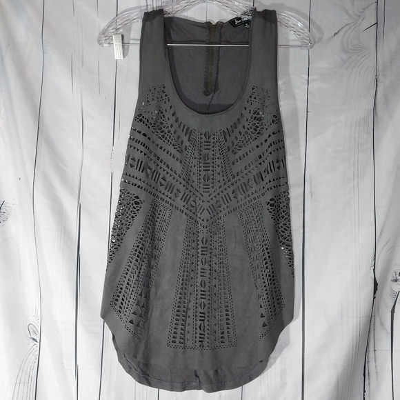 Sam Edelman Women Grey Faux Suede Laser Cut Out Hi-Low Tank Top Sz XS - Picture 1 of 13